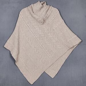 INIS CRAFTS Poncho Womens Small Medium Beige 100% Merino Wool Cable Knit Ireland